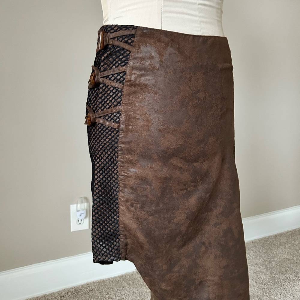 Stylish Brown Skirt with Black Mesh Detail
